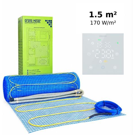 Kit de calefacción por suelo radiante 1.5 m², 170 W/m² + termostato Wi-Fi programable Premium TSM-10, vidrio templado 3mm (1/5)