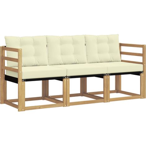 Outdoor Sofa Set with Cushion 3 pcs White and Cream vidaXL