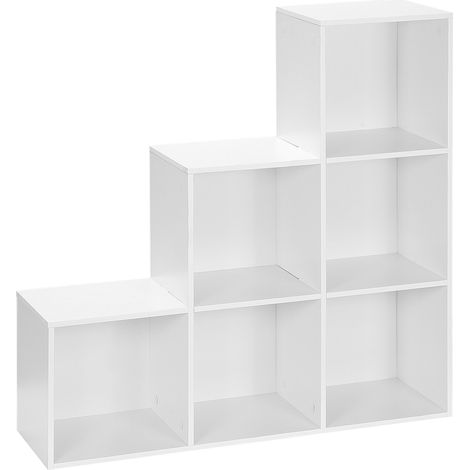 3-tier Step 6 Cubes Storage Unit Particle Board Cabinet Bookcase Organiser Home Office Shelves - White