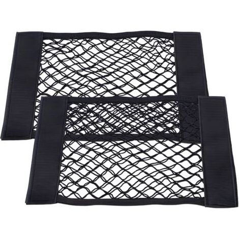 Ensemble de deux filets de coffre de voiture à fermeture Velcro, filet élastique universel, convient aux berlines/SUV, durable et peut être utilisé pour organiser et ranger les bagages (40x25 cm). (1/5)