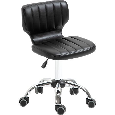 Tabouret à roulettes - tabouret de travail pivotant 360° -  - tabouret ergonomique - hauteur assise réglable 47-62 cm - revêtement synthétique matelassé noir métal chromé