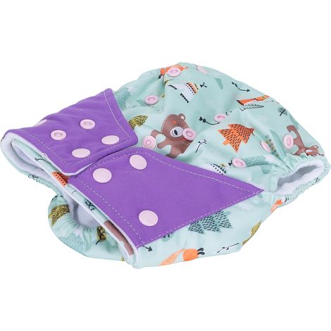 Couche lavable réutilisable à poche pour bébé, imprimée, taille ajustable, motif ours et renard (1/5)