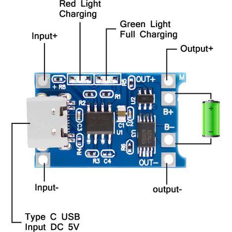 20 Stück TP-4056 USB-C 5V 1A Lithium-Ionen-Akkulademodul mit doppelten Schutzfunktionen (1/5)