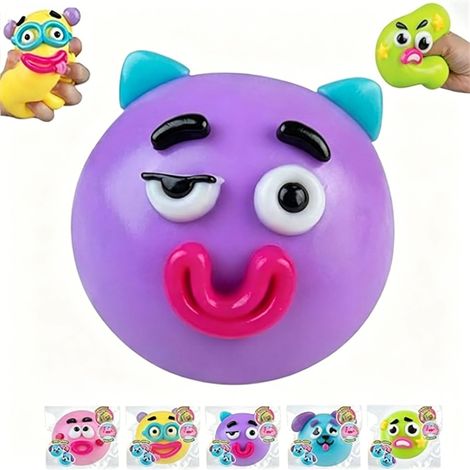 NOUVEAU Smushers Squishy Smushers Chien Quirky à Visage Échangeable - Jouet Pressable à Rebond Lent - Chien Quirky - Violet - 777cm