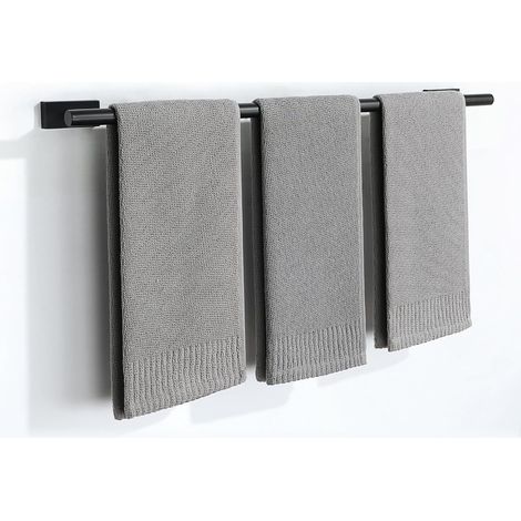 1 - Porte-Serviettes Mural - Barre De Sèche-Mains - En Acier Inoxydable Antirouille Pour Salle De Bain Et Cuisine - Noir - 70x5cm