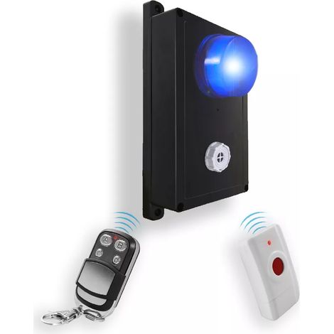Alarme panique sans fil magasin/bureaux/entreprise noire - flash bleu & sirène multi tonalités (gamme KP) (1/5)