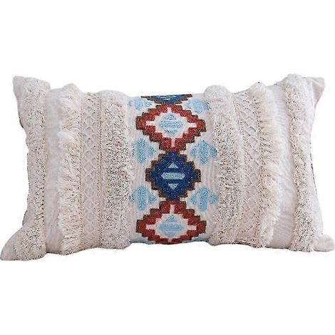 Housse de coussin décorative capitonnée avec pompon, carrée ou rectangulaire, tissée, pour canapé et literie.-30x50cm (1/5)