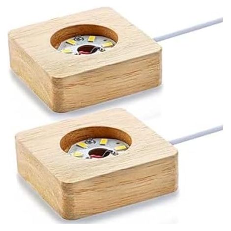 Lot de 2 bases en bois pour affichage LED en cristal, lumière chaude carrée USB, verre, résine et bijoux, pour écrans laser en cristal 3D (1/5)