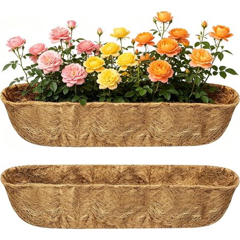 Lot de 2 doublures en fibre de coco naturelle de 61 cm Panier mural épais en fibre de coco pré-formé pour jardinières de fenêtre, paniers suspendus, pot de fleurs mural (1/5)