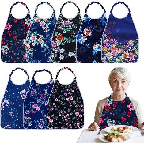 1pc Bavoir à col réglable pour femme adulte, imprimé floral, lavable en machine, repassable, amovible, récupérateur de miettes, accessoire de table, excellent cadeau pour femme, cadeau de la Saint-Val (1/4)