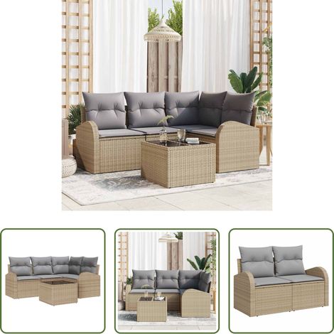 Terrassensofa -  Gartensofa-set mit Kissen 5 pcs Beige und hellgrau Poly-Rattan (1/5)