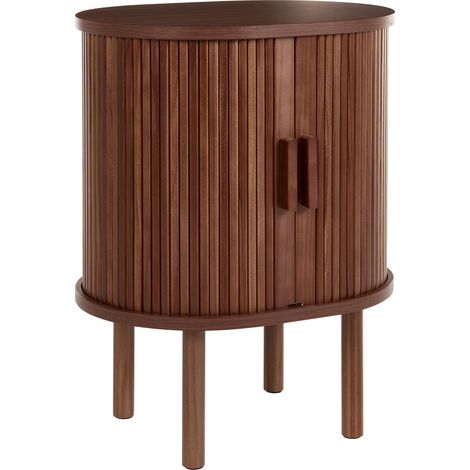 Mesita de noche con almacenaje diseño acanalado estructura de madera laminada patas de madera de pino marrón oscuro Sorell (1/5)