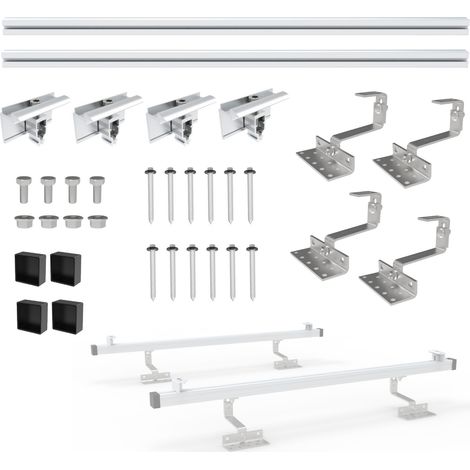 NuaSol PV Photovoltaik 1er Montage Set Ziegeldach Befestigung Schiene Dachhaken - inkl.Solar Aluprofil ,Endkappen , 35 mm Endklammern , bis 115 cm Breite und 35 mm pro Modul (1/5)