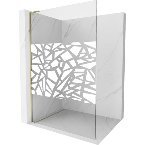 Mexen Kioto L Duschwand Walk-in 90 x 200 cm, weißes Muster, gold - 800-090-103-50-78