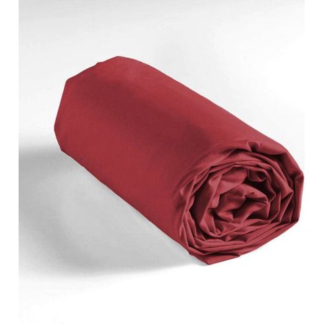 Drap Housse - 90x190 cm - Bonnet 30 cm - 100 % Coton - Bordeaux (1/5)