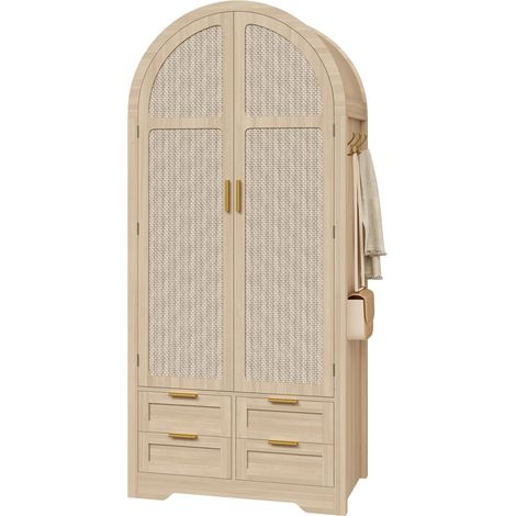 Moderner Kleiderschrank mit gebogenen Türen, großzügigem Stauraum, Kleiderstange und Schubladen, luxuriöses Design, für Schlafzimmer & Eingangsbereich