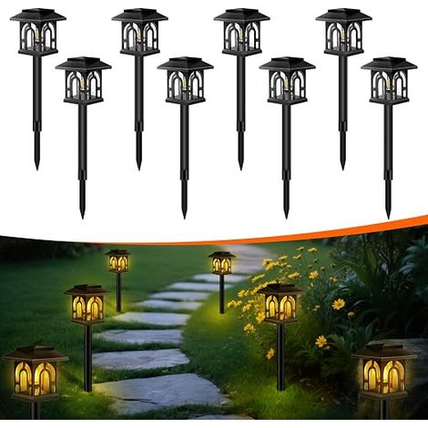Set of 8 Solar Garden Lights, IP65 Waterproof, Automatic Rechargeable Solar Light, Garden Decoration for Balcony, Terrace, Flower Pot, Path, Lawn (Warm White) (1/5)
