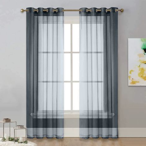Rideau en tulle translucide avec œillets, 2 panneaux (134 cm x 240 cm, gris foncé) (1/5)