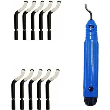 Entgratwerkzeug, Entgrater mit 10 Ersatzklingen aus BS1010-Stahl, 360° drehbare Entgratklingen, praktisches Werkzeug für Aluminium, 3D-Druck, Kupfer und Stahl, Metall und Kunststoff – Crezuo