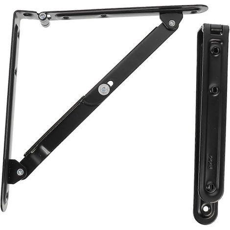 Lot de 2 supports d'étagère pliables robustes et charnières de placard, noir mat, fixation murale, design gain de place (1/5)