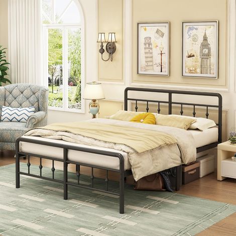 Metal Bed Frame 180 x 200 cm with Headboard, Sturdy Black Frame 46 cm High with Steel Slats Support, Easy Assembly, Quiet (1/5)