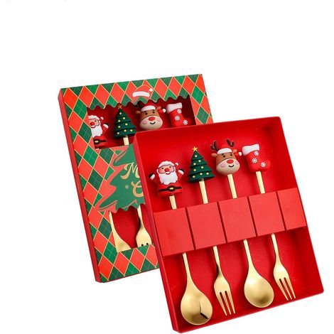 Ensemble de fourchettes et cuillères pour Noël, couverts de Noël, cuillères à café, agitateur à café, cuillère à dessert, fourchette à fruits (1/5)