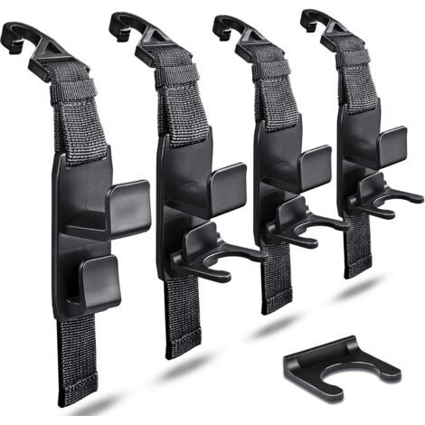 Organisateur de porte-tête Magic Hanger, crochets de suspension pour siège arrière de voiture - Permet d'accrocher sacs à main et sacs de courses - Lot de 4 (Noir mat) (1/5)