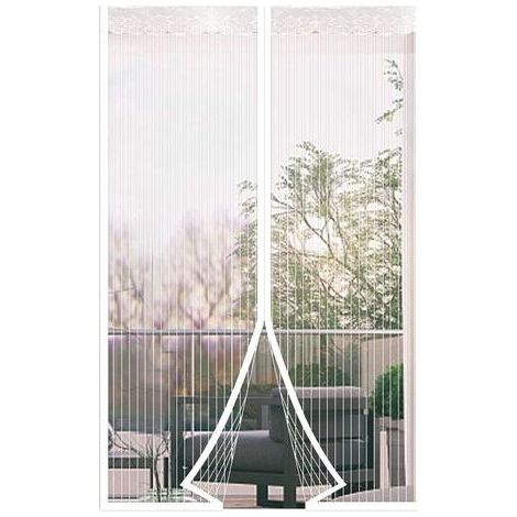 Moustiquaire de Porte Magnétique Rideau de Porte Antimoustique avec Fermeture Aimantée Sans Perçage pour Porte de Balcon, porte Cave, Porte de Terrasse -blanc (120 × 220cm) (1/4)