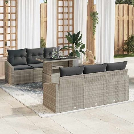 Garten-Sofa-Set mit Speicher 7 pcs Hellgrau Poly Rattan vidaXL (1/5)