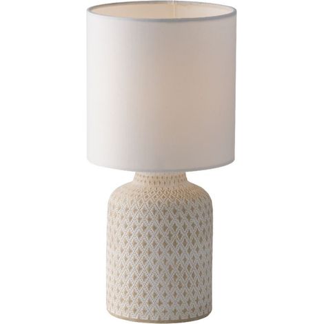 "Lampada da tavolo RAVELLO in ceramica bianca con paralume in tessuto" (1/2)