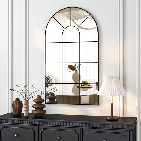 Miroir en Arc, 80 x 50 cm Noir Vitrage Miroir Métal Rustique Vitrage décoratif, Décoration Miroir Murale pour Salon, entrée, Chambre (1/5)