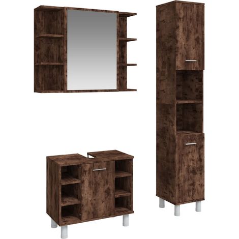 Maison Exclusive - Set Mobili da Bagno 3 pz Rovere Fumo in Legno Multistrato