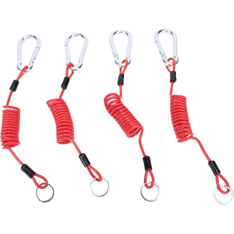 Lot de 4 câbles de remorquage à rupture automatique de 4 pieds, en acier inoxydable ultra-résistant, à ressort, enroulés, avec pince de mise à la terre, pour camping-cars, remorques et bateaux (1/5)