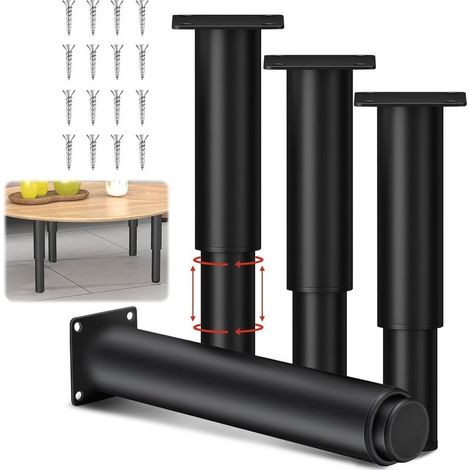 4 Génériques Pied de Table Metal, 25-45cm Hauteur sans Perçage Pieds de Table, avec Accessoires de Montage, pour Meubles Réglables, Lit à Visser, Armoire, Canapé Jambe Table Etc(Noir) (1/5)