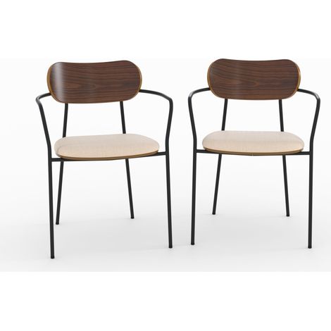 Lot de 2 chaises en tissu beige et placage en bois foncé - Marine