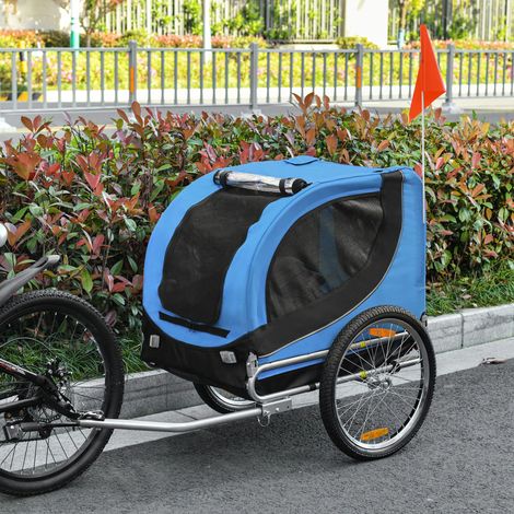 Remolque para bicicleta PawHut para perros con enganche universal, de acero, azul y negro.