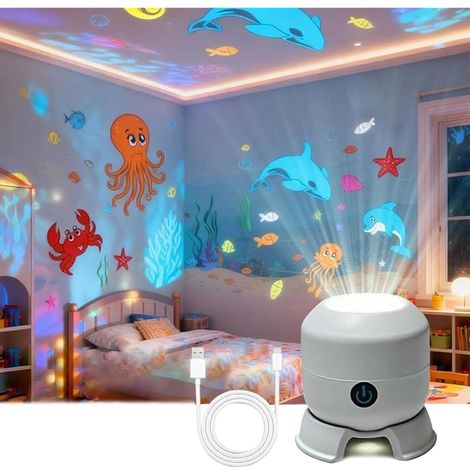 Projecteur LED rotatif dynamique, lumière de projection colorée rotative océan, veilleuse rechargeable par USB pour chambre à coucher, cinéma maison, fête, décoration de Noël (1/5)