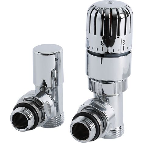 Milano Chrome Angled Thermostatic Heated Towel Rail Radiator Valves with 15mm Copper Eurocone Adapter – Pair (1/4)