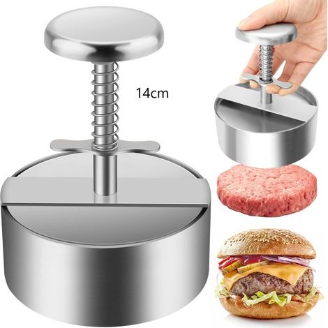 Burgerpresse, Hamburgerpresse aus Edelstahl 304, verstellbare Hackfleisch-Burgerpresse, einfach zu bedienende, antihaftbeschichtete Hamburgerpresse für Familienfeiern und Partys - 10,1 cm (14 cm) (1/5)