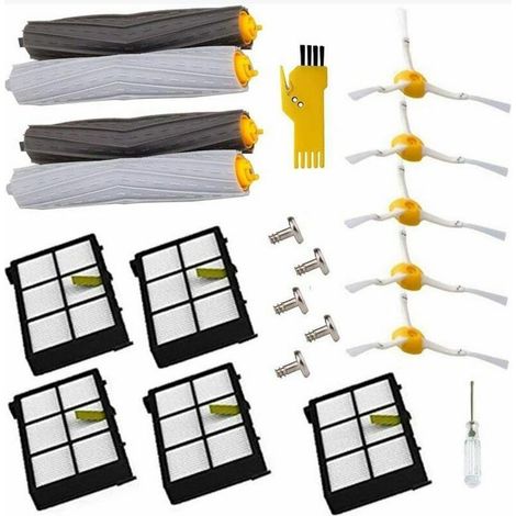 Pièces de rechange pour iRobot Roomba 980 960 900 880 870 860 800 aspirateur robotique (5pcs brosses latérales 5pcs vis 5pcs filtres 2 ensemble extracteur de débris sans enchevêtrement) (1/5)