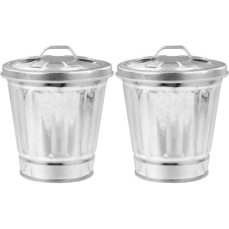 Lot de 2 poubelles de bureau en fer galvanisé, seau à déchets, support de rangement pour poubelles-10.90X9.60X9.60CM-Silver