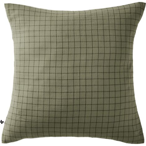 Taie d'oreiller à carreaux double gaze de coton kaki 60x60 (1/2)