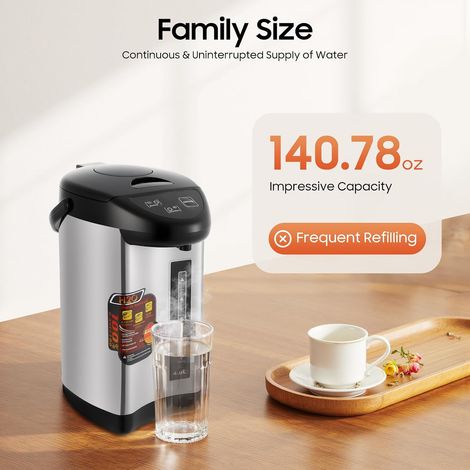 Thermopot 4L Heißwasserspender Edelstahl Wasserkocher 750W Thermoskanne Tastensteuerung Wassertank für Schule Zuhause Büro Hotel (1/5)
