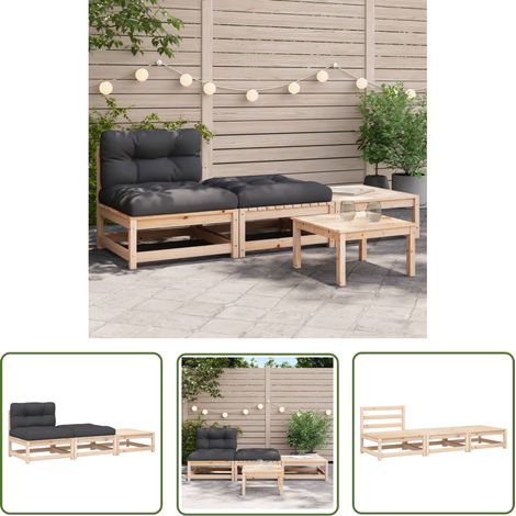 Canapé de jardin sans accoudoirs avec coussins et repose-pieds vidaXL