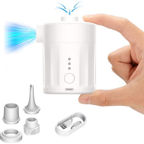 Pompe À Air Électrique Portable pour Gonflables, Pompe À Air Rechargeable pour Matelas Gonflable   Mini Pompe 2 en 1 avec 4 Embouts Et Sac