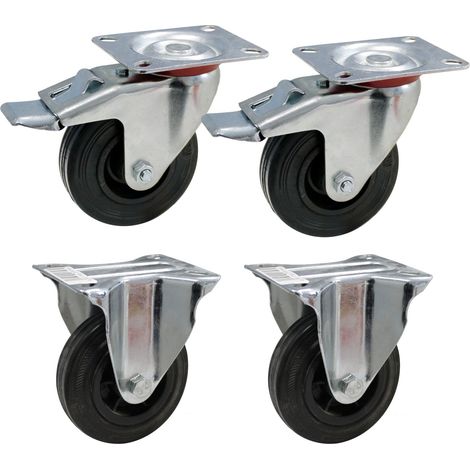 Rollensatz 2 Lenkrollen 2 Bockrollen 100mm Rollenset Rollwagen Transportrollen (1/5)