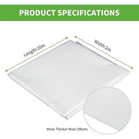 Bâche en polyéthylène extra épaisse 2 m x 10 m, housse de protection anti-poussière pour meubles, feuilles de protection transparentes pour serre, agriculture, jardin, travaux de peinture (1/4)