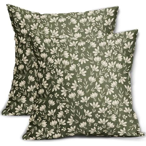 Lot de 2 Housses de Coussin Vert Olive de 45 x 45 cm, Motif Floral Rustique, imprimé Floral Mignon, Housse de Coussin décorative pour extérieur, canapé, Sofa et lit, 45 x 45cm (1/4)