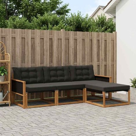 vidaXL  Outdoor Sofa Set  with Cushion 4 pcs Natural and Black