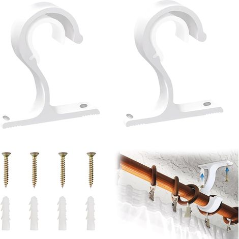 2 Pièces Support Tringle rideaux Plafond en Alliage d'Aluminium Épais, support tringle penderie pour Barres de 20-28mm, Fixation Robuste pour Rideaux et Tringles Romaines, Blanc (1/5)